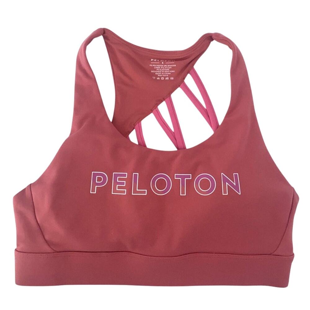 PELOTON Small Sports Bra CADENT STRAPPY FAST LOGO Athletic CORAL/PINK Y24